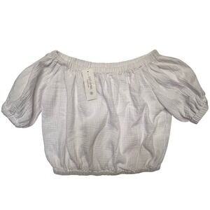 Just Living White Puff Sleeve Crop Top‎ 100% Cotton Gauze NWT Size M